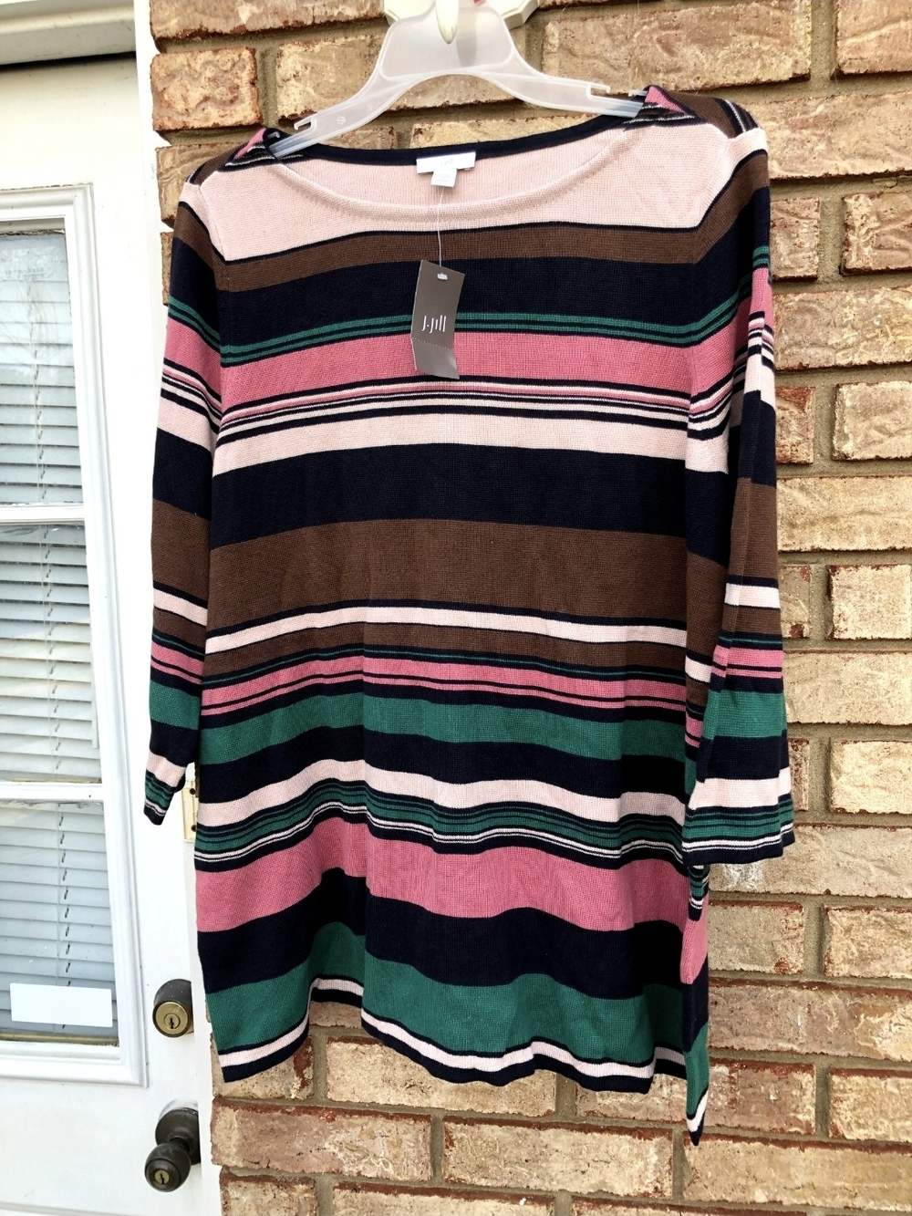 New Women's J Jill Green Pink Striped Shirt, RV $100 size 1X